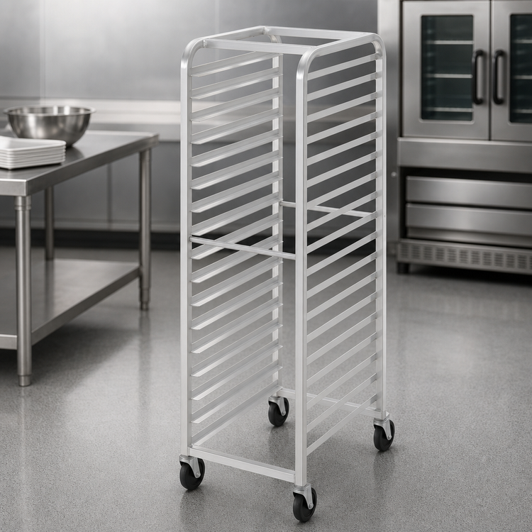 Product image #3 for Economy Series All-Welded Aluminum Side-Load Bun Pan Rack with 5-Inch Swivel Stem Casters, 20-Pan Capacity