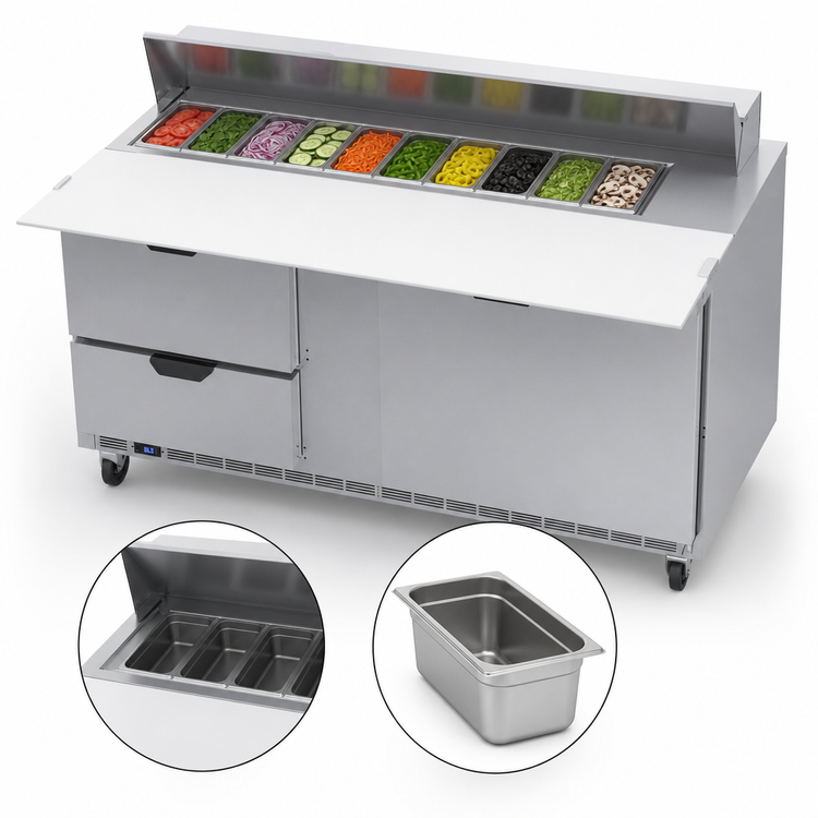 Product image #4 for Beverage-Air 60-Inch Two-Section Sandwich Top Refrigerated Counter with 1 Door, 2 Drawers, and 10-Pan Top