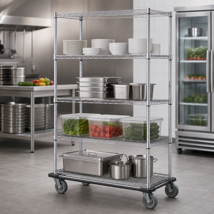 Product image #3 for Metro Super Erecta Chrome Wire Dolly Truck, 36"W x 24"D x 69"H, 4 Shelves