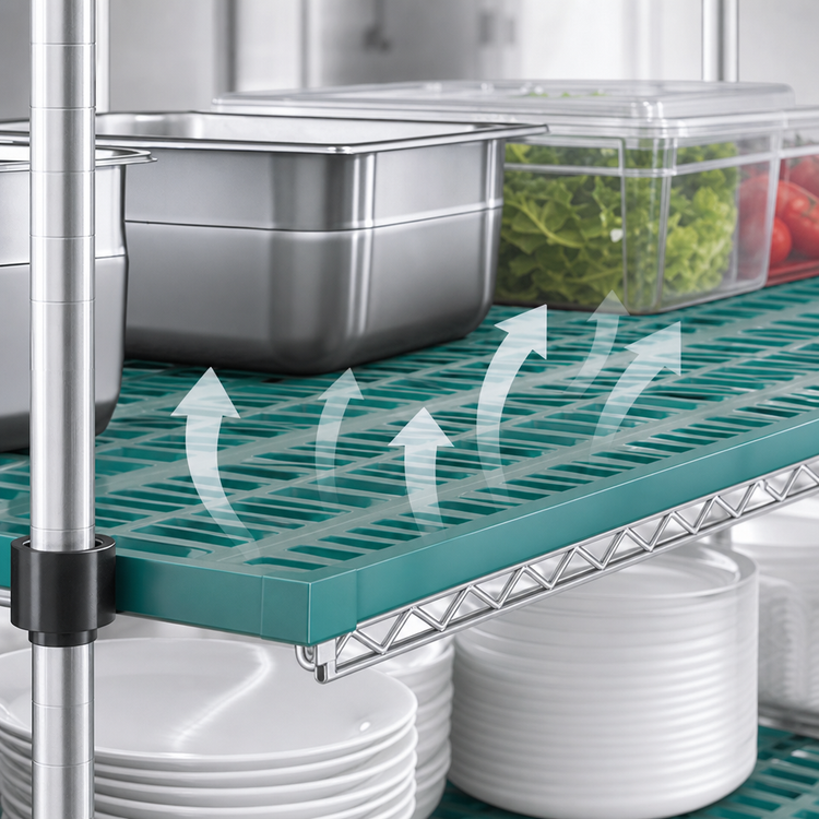 Product image #3 for QuadPLUS 72 x 18 Inch Louvered Green Polymer Shelf Mat with Quad-Adjust Wire Frame