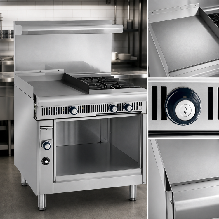 Product image #3 for Imperial Spec Series 36-Inch Heavy-Duty Gas Griddle and Open Burner Range with 24-Inch Thermostatic Griddle, Open Cabinet Base