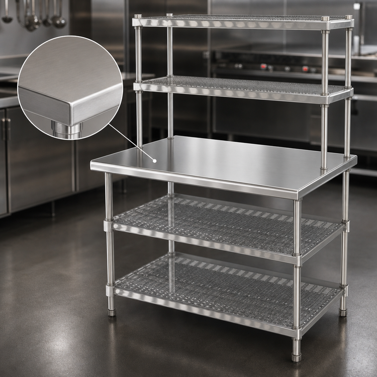 Product image #3 for AdjusTable Two-Tier Stainless Steel Work Surface System with Double Overshelves, 36 x 24 Inches