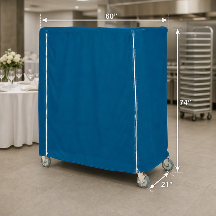 Product image #3 for Metro 60 x 21 x 74 Inch Mariner Blue Nylon Cart Cover for Queen Mary & Banquet Carts