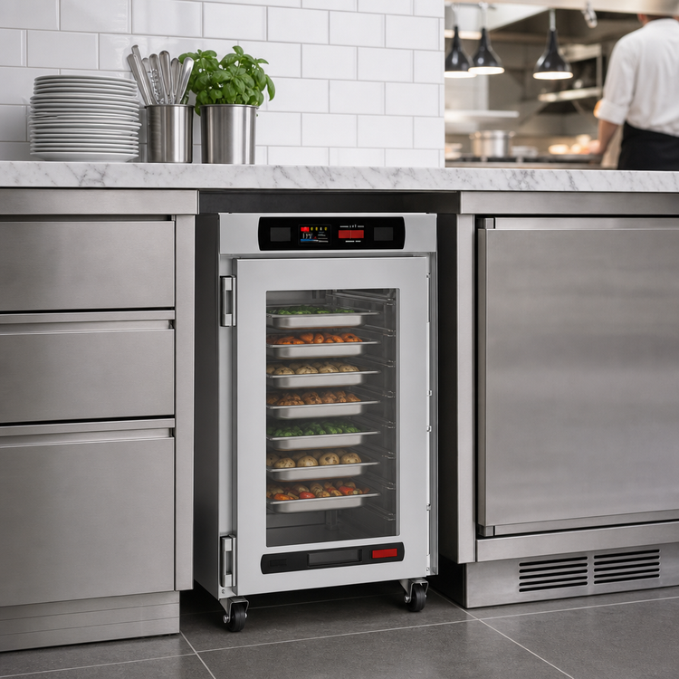 Product image #4 for Metro HotBlox Narrow 8-Pan Pass-Thru Undercounter Heated Holding Cabinet with Digital Touchscreen and Clear Front/Rear Doors