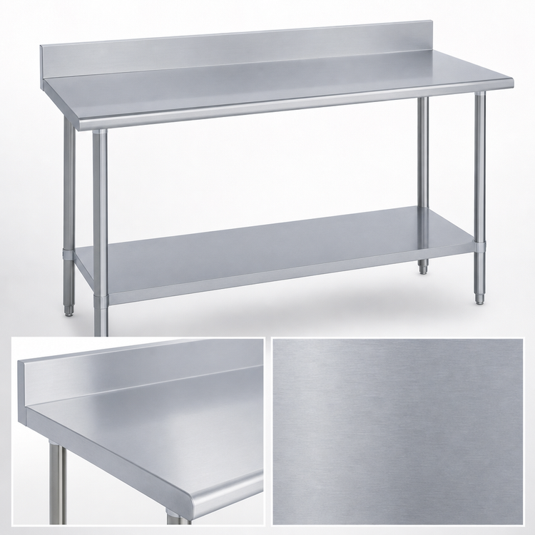 Product image #3 for Duke Supreme 48 Inch x 30 Inch Stainless Steel Work Table with 5 Inch Riser and Galvanized Undershelf