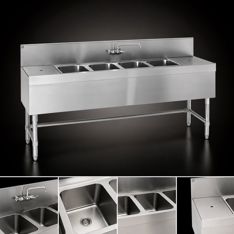 Product image #3 for Eagle Spec-Bar Four-Compartment Stainless Steel Underbar Sink Unit with Left Drainboard, 60 x 24 Inch