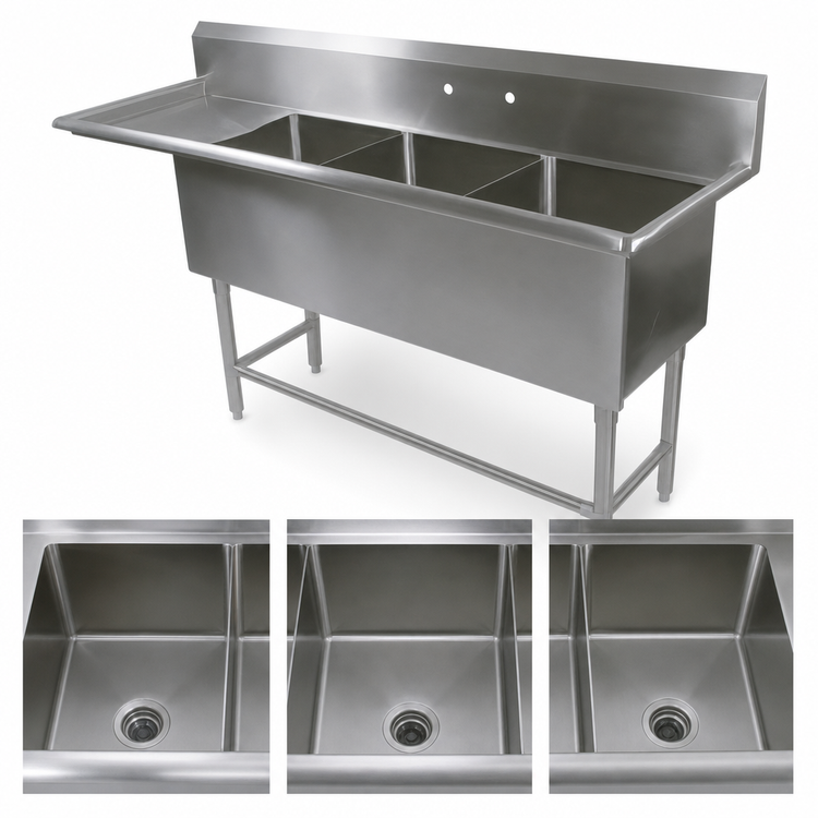 Product image #3 for John Boos Pro-Bowl 3-Compartment Stainless Steel Sink with Left 30-Inch Drainboard