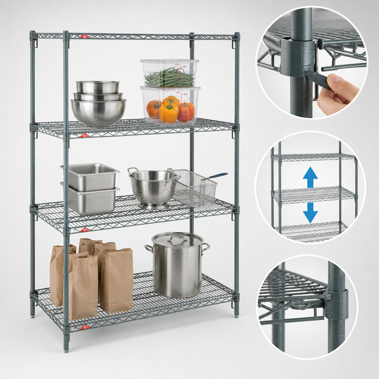 Product image #4 for Metro Super Erecta Super Adjustable Starter Wire Shelving Unit, 30"W x 18"D x 63"H, 4 Shelves, Metroseal 3 Epoxy-Coated