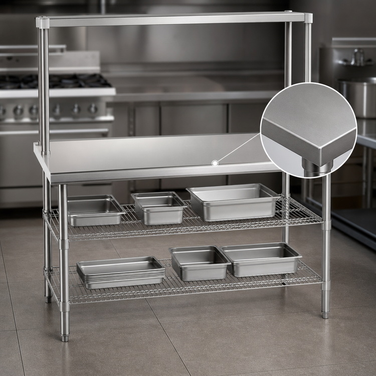 Product image #3 for Eagle AdjusTable One-Tier Stainless Steel Work Table with Adjustable Overshelf and Undershelves, 48 x 30 Inches