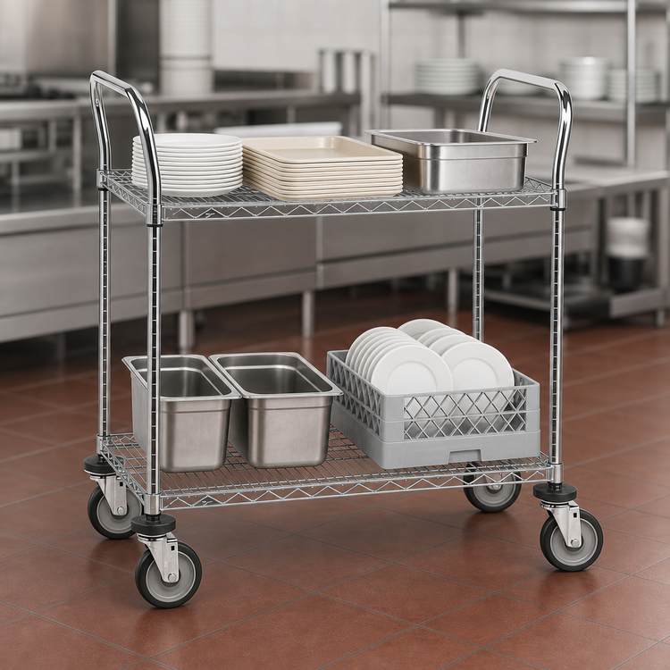 Product image #3 for Metro Super Erecta Heavy Duty 2-Shelf Chrome Plated Bus Cart, 48 x 24 x 39 Inches