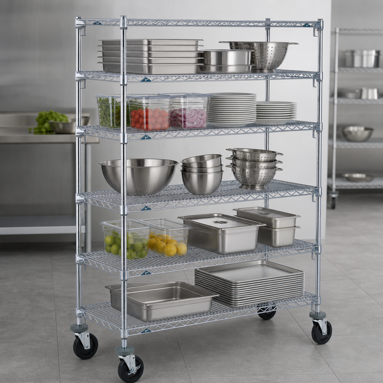 Product image #3 for Metro Super Erecta 5-Shelf Adjustable Wire Shelving Cart, 48 x 18 x 67-7/8 Inches, Chrome Finish