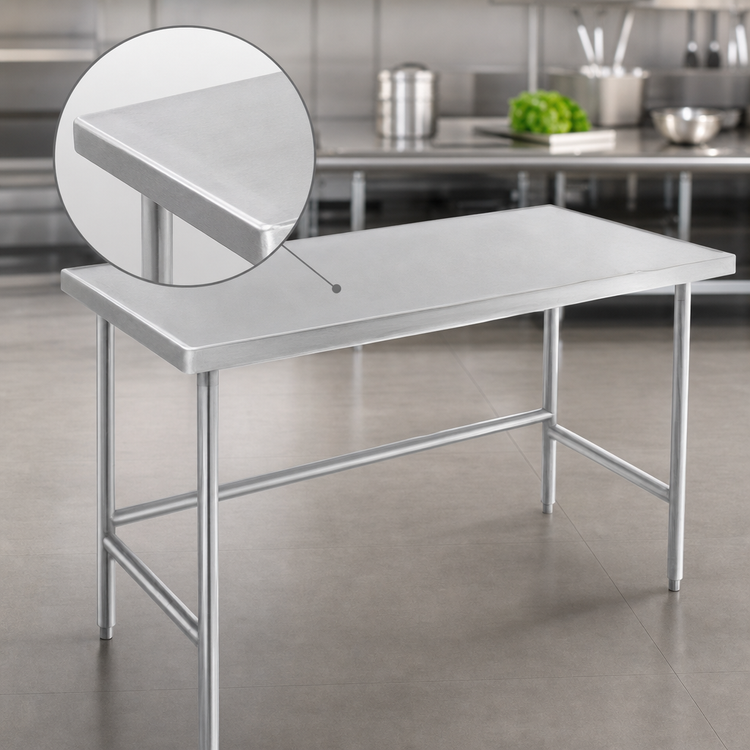 Product image #3 for Advance Tabco 48" x 24" 14-Gauge 304 Stainless Steel Work Table with Countertop Edge and Galvanized Open Base