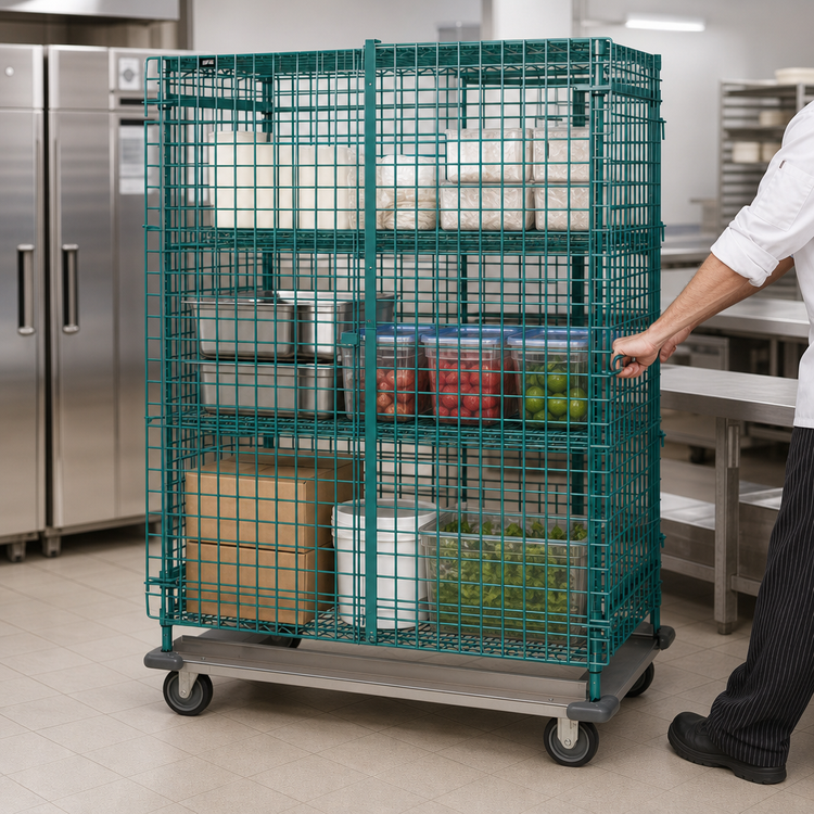 Product image #3 for Quantum Mobile Wire Security Cage with Dolly Base, 36 x 18 x 70 Inches, Green Epoxy