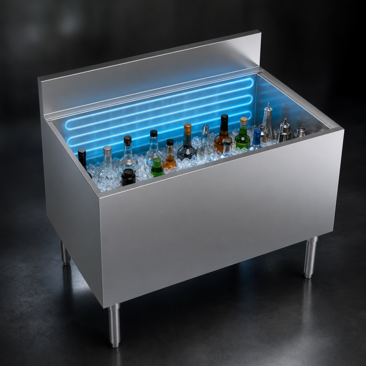Product image #3 for Krowne Royal Series Underbar Ice Bin/Cocktail Unit with Built-In 10-Circuit Cold Plate, 212-Lb Capacity