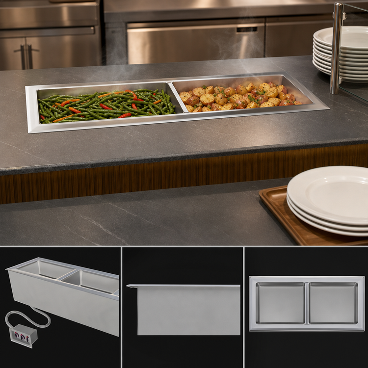 Product image #3 for Duke Slimline Electric Sealed-Well Hot Food Drop-In Unit, 2 Full-Size Pans, 46-1/4 Inch Long
