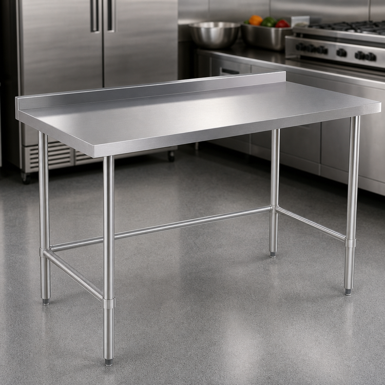 Product image #3 for 48-Inch x 24-Inch Stainless Steel Work Table with 2-Inch Rear Up-Turn and Open Base