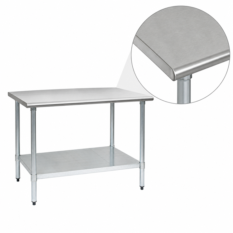 Product image #3 for BlendPort Budget Series Flat Top Work Table with 430 Stainless Steel Top and Galvanized Undershelf, 48"W x 30"D