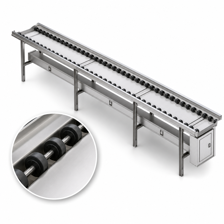 Product image #3 for Dinex DXIESR20 Tray Make-Up Conveyor with PVC Rollers, 20-Foot Section