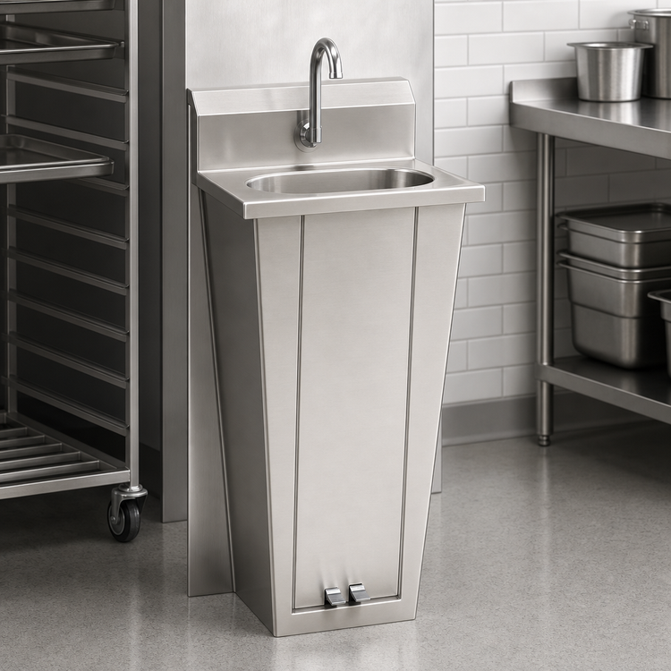 Product image #3 for Eagle Group Pedestal-Mounted Foot-Operated Hand Sink with 13-1/2" x 9-3/4" Bowl, 304 Stainless Steel, and Gooseneck Spout