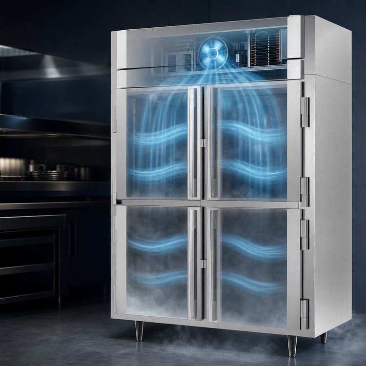 Product image #3 for Victory UltraSpec Extra Wide 2-Section Reach-In Freezer with 4 Half-Height Solid Hinged Doors, Self-Contained Top-Mounted Refrigeration