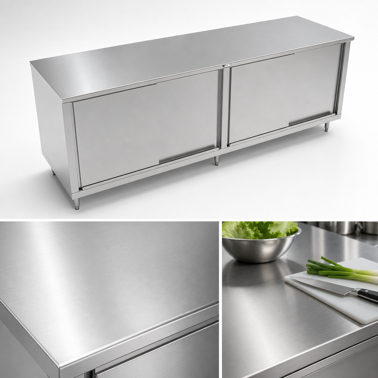 Product image #3 for John Boos Enclosed Stainless Steel Work Table with Sliding Doors, 96 x 24 Inches, Flat Top