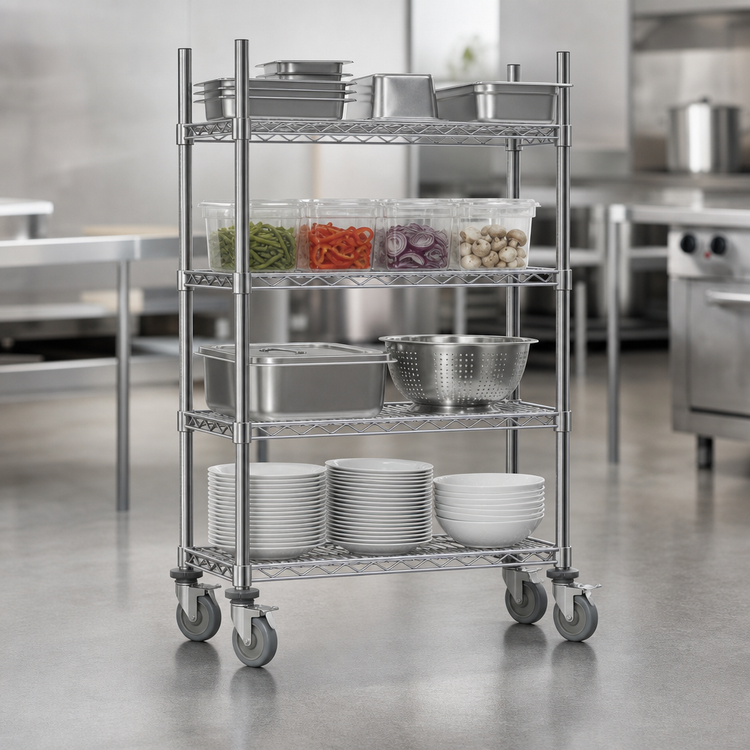 Product image #3 for Advance Tabco Chrome Stem Caster Cart with Poly Casters, 24 x 36 Inches, 4 Shelves