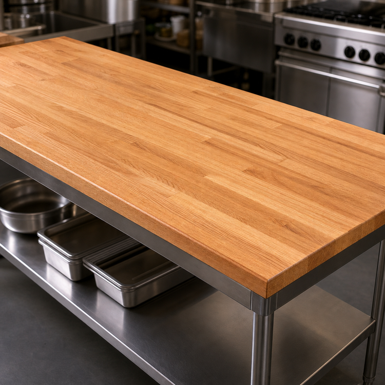Product image #3 for John Boos Appalachian Red Oak Blended Edge Grain Island Countertop, 108 x 27 x 1-1/2 Inches, Varnique Finish