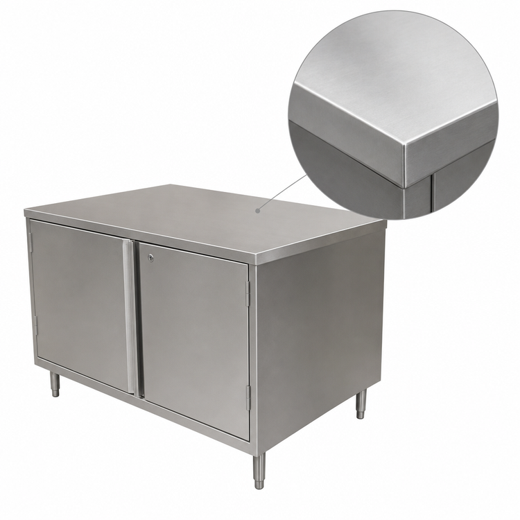 Product image #3 for BK Resources 60 Inch x 36 Inch Stainless Steel Chef Table with Cabinet Base and Hinged Doors