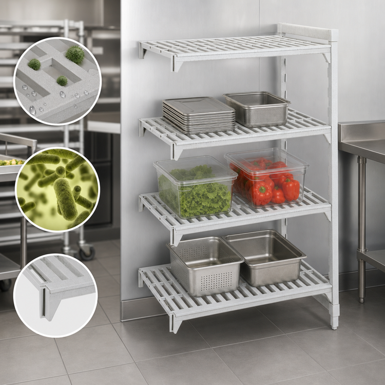 Product image #4 for Cambro Camshelving Premium Stationary 4-Shelf Vented Add-On Unit, 24" D x 54" L x 64" H, Speckled Gray