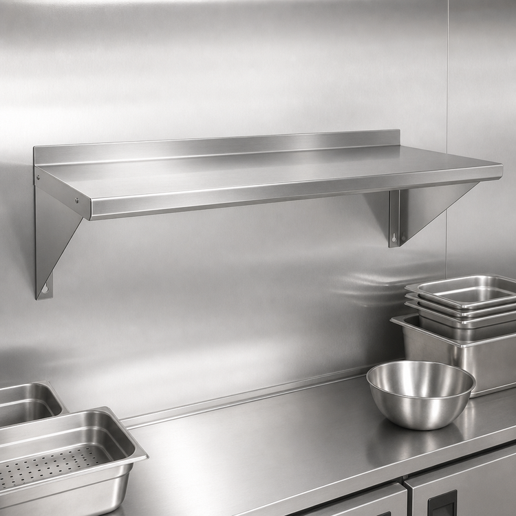 Product image #3 for BK Resources T-304 Premium Stainless Steel Wall-Mounted Shelf, 96 x 12 Inches, NSF Listed