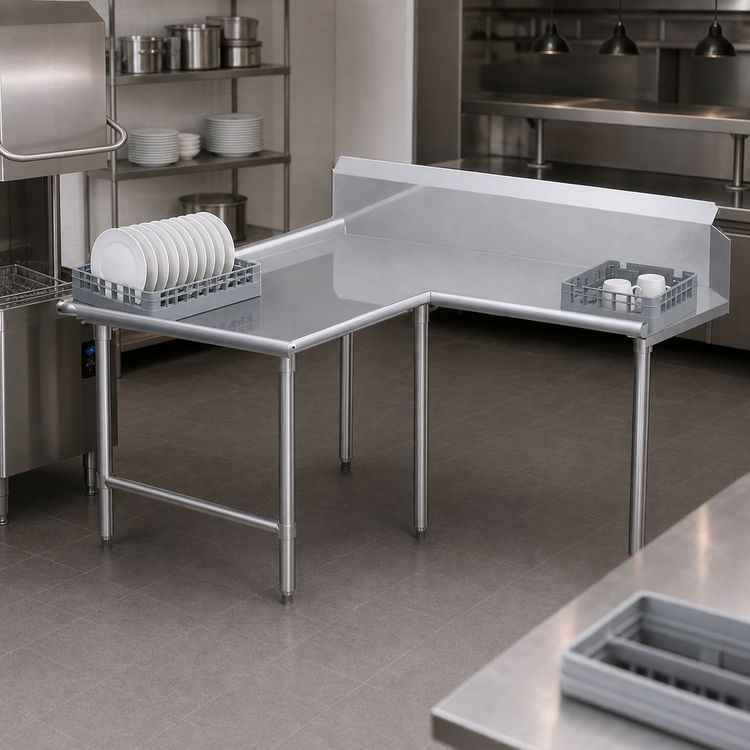 Product image #3 for John Boos Pro-Bowl L-Shaped Island Clean Dishtable, 60" Machine-to-Corner x 96" Corner-to-End, Right-to-Left, Stainless Steel