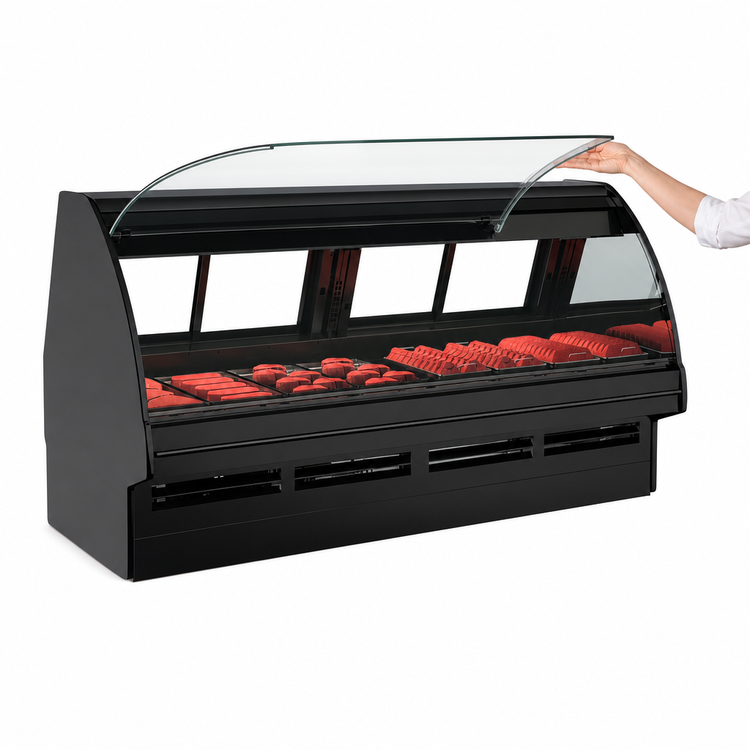 Product image #3 for Structural Concepts Fusion® 99-3/4 Inch Wide Refrigerated Full Service Case with Curved Lift-Up Front Glass
