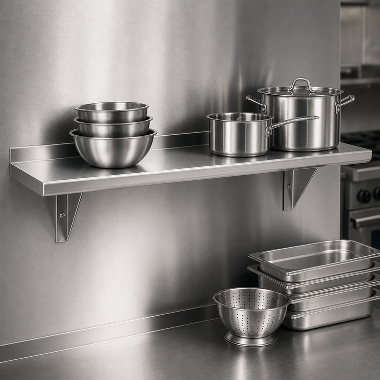 Product image #3 for Advance Tabco 60 Inch W x 12 Inch D Wall-Mounted Stainless Steel Shelf, 16 Gauge, 304 Satin Finish
