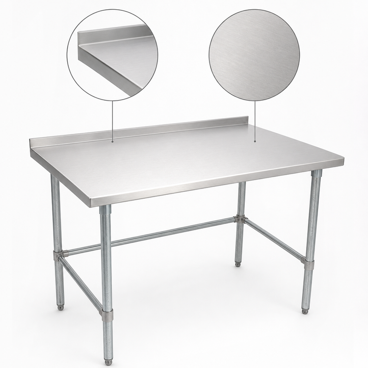 Product image #3 for John Boos Stallion 60" W x 24" D 16-Gauge Stainless Steel Top Work Table with 1-1/2" Rear Riser and Galvanized Base
