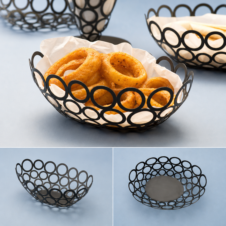 Product image #3 for Go-Go Oval Metal Serving Basket with Ring Design, Black, 9 x 6 x 3 Inches