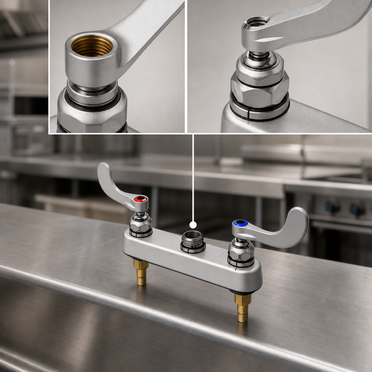 Product image #3 for T&S Brass 8-Inch Deck-Mount Workboard Faucet, Less Nozzle, 4-Inch Wrist Handles