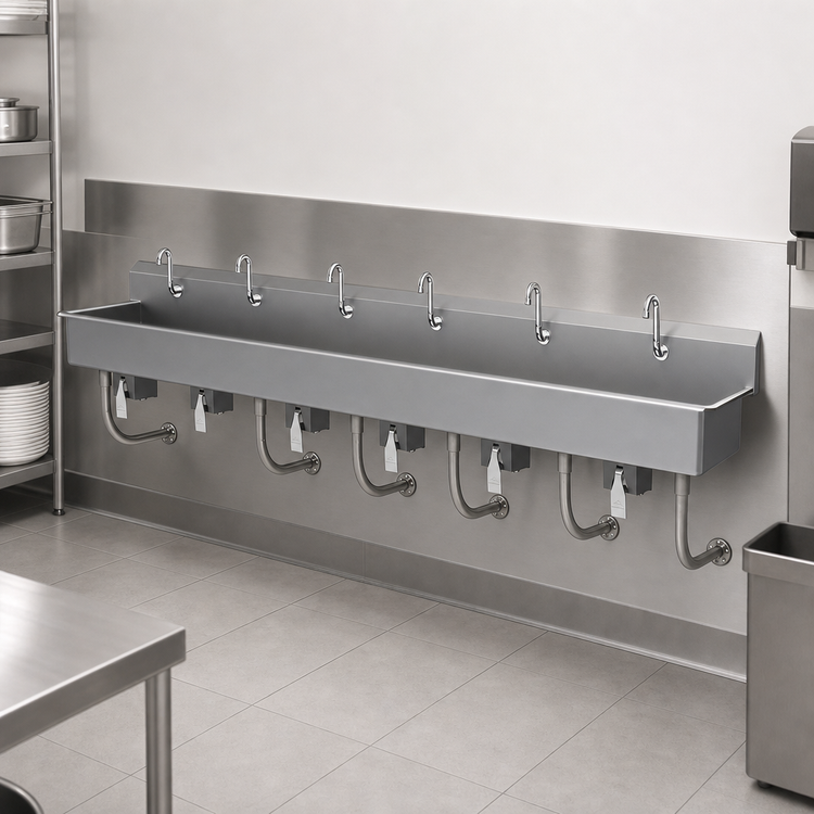 Product image #3 for Advance Tabco 6-Station Wall-Mounted Multiwash Hand Sink with Knee Valves