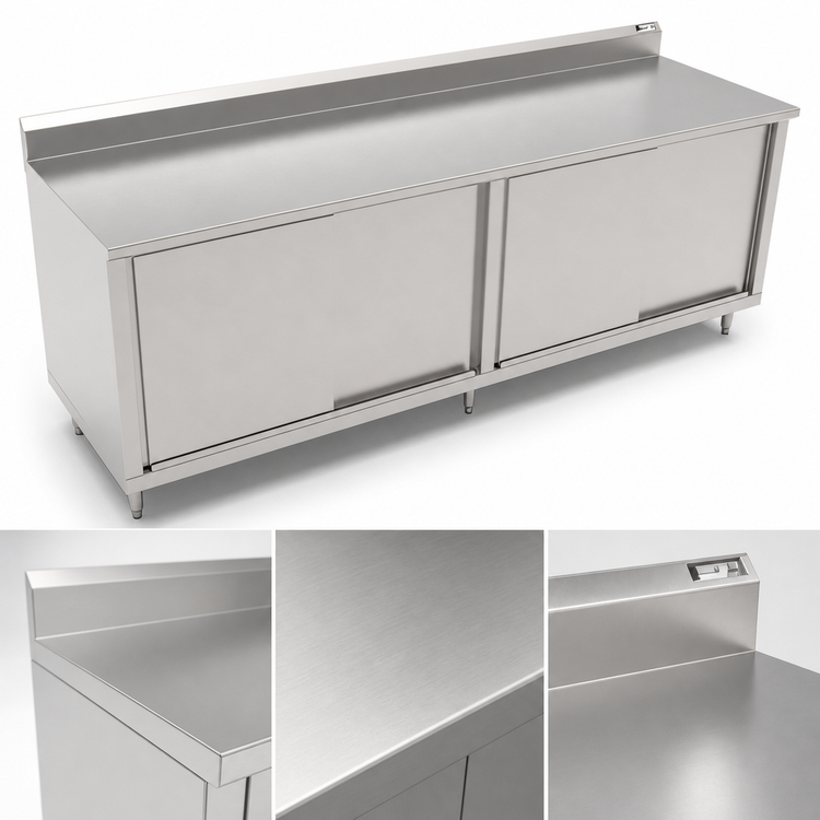 Product image #3 for John Boos 96-Inch x 30-Inch Stainless Steel Enclosed Work Table with Sliding Doors and 5-Inch Backsplash