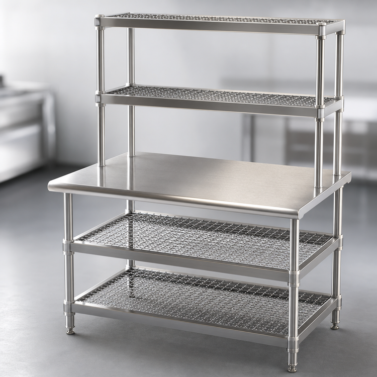 Product image #3 for Eagle AdjusTable Two-Tier Stainless Steel Work Surface System with Double Overshelves, 60"W x 24"D