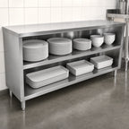 Thumbnail image #3 for John Boos 4DCO4-15108 108-Inch Open-Front Stainless Steel Dish Cabinet with Open Base and Mid-Shelf