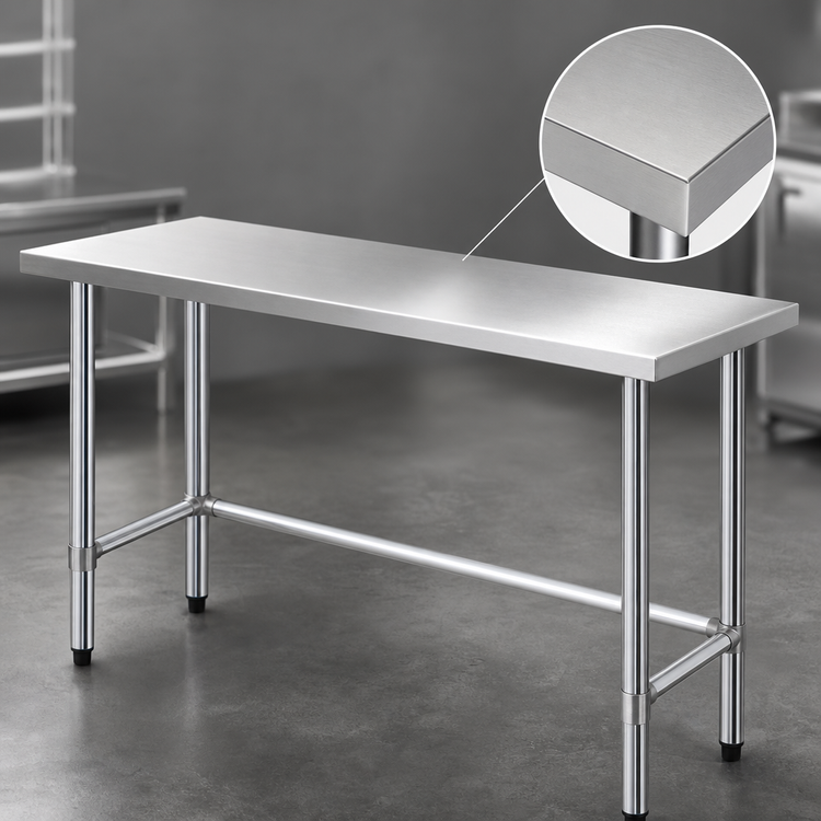Product image #3 for Steel Works Stainless Open Base Stainless Steel Work Table, 60 Inch x 18 Inch x 34 Inch, 16 Gauge 304 Flat Top