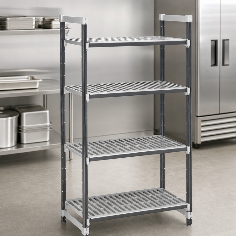 Product image #3 for Cambro Camshelving Elements XTRA 24"W x 60"L x 72"H 4-Tier Stationary Starter Shelving Unit, Vented, Speckled Gray