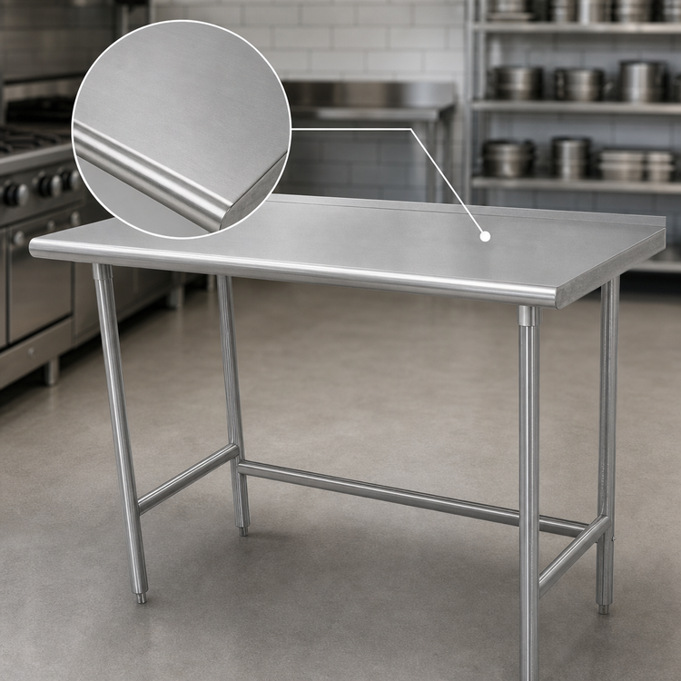Product image #3 for Advance Tabco 120"W x 24"D Stainless Steel Work Table with 16 Gauge 304 Top, 1-1/2" Rear Up-Turn, and Galvanized Open Base
