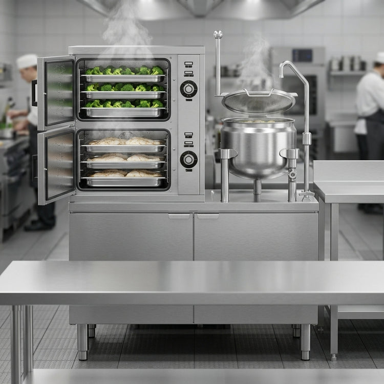 Product image #2 for Crown SCX-10-10 Two Compartment Full-Size Convection Steamer with 10 Gallon Kettle