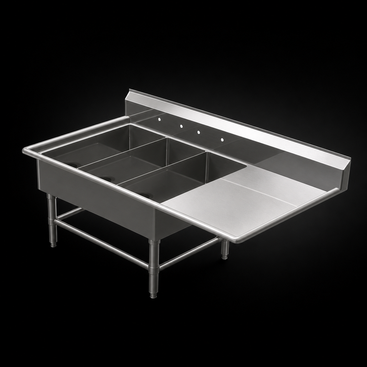 Product image #3 for John Boos Pro-Bowl 3-Compartment Platter Sink with Right Drainboard, 14-Gauge 300-Series Stainless Steel
