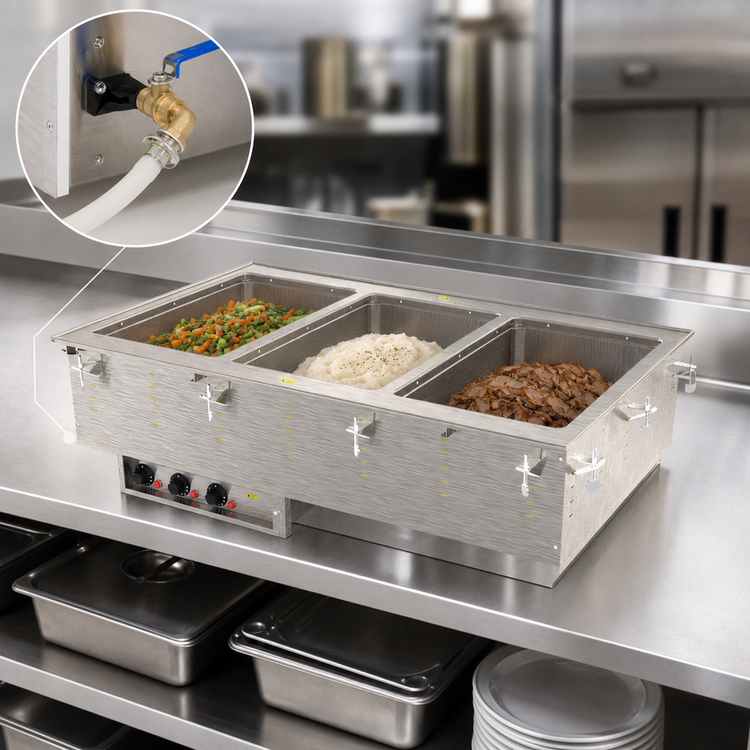 Product image #3 for Vollrath 3-Well Drop-In Electric Hot Food Well Unit with Auto-Fill, Thermostatic Controls, and Marine-Grade Stainless Steel Wells