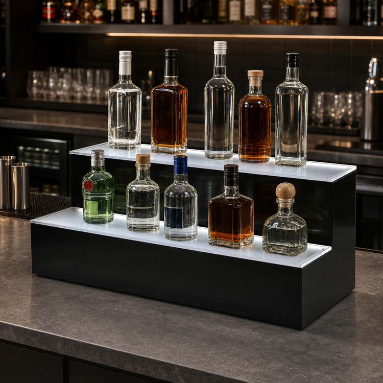 Product image #4 for Krowne Royal Series 2-Tier Lighted Countertop Liquor Display, 24 Inch, Right Cord Side