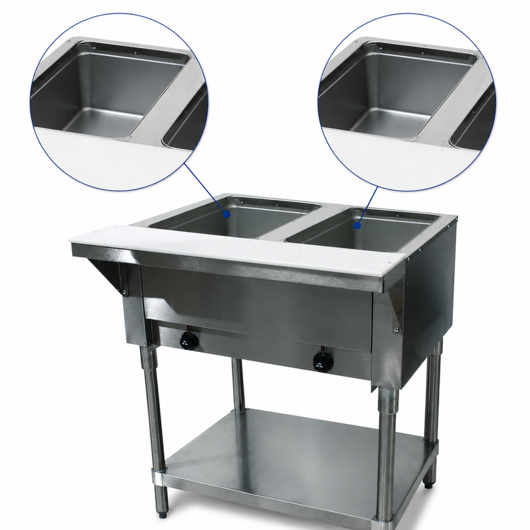 Product image #3 for Advance Tabco Triumph Supreme 2-Well Electric Hot Food Table with Poly Cutting Board and Open Base