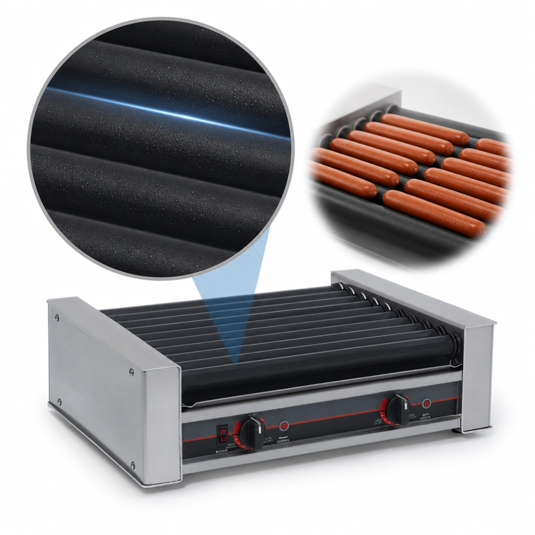 Product image #3 for Roll-A-Grill 18-Hot-Dog Countertop Roller Grill with 10 GripsIt Coated Rollers, 230V