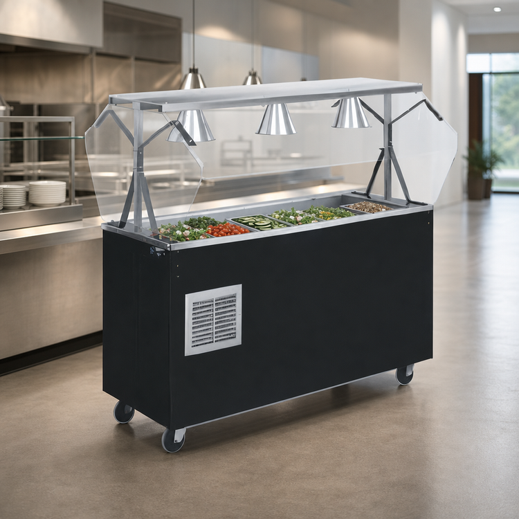 Product image #3 for Vollrath 2-Series Affordable Portable Mobile Refrigerated Cold Food Pan Buffet Station with Breath Guard and Sliding-Door Storage Base